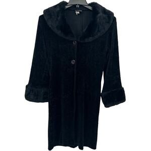 Vintage 90s Women's Black Divine Faux Fur Opera Long Button Up Jacket Sz M